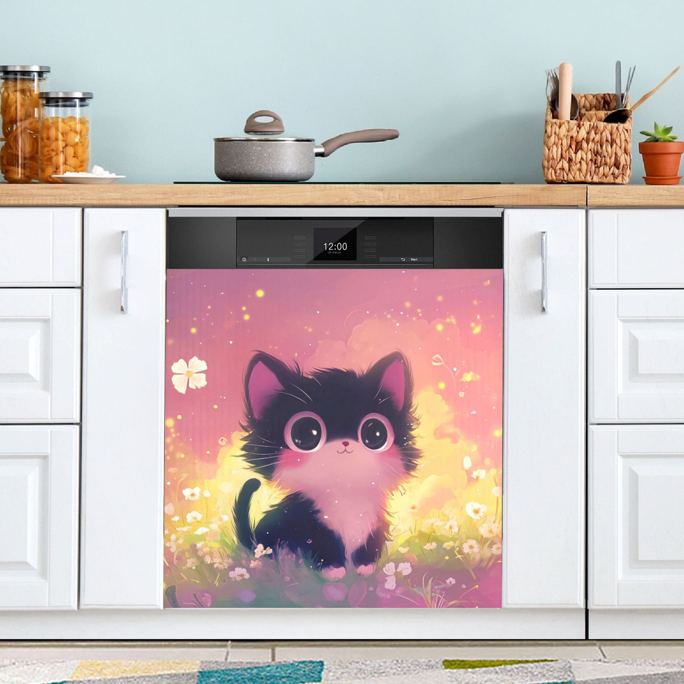 Dishwasher Magnetic Sticker 23x26 Inch Refrigerator Magnetic Sticker Washing Machine Magnetic Sticker Kitchen Panel Magnetic Sticker Home Decor Adorable Black Kitten