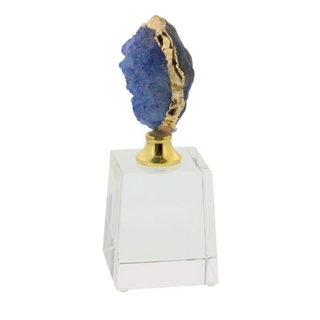 3' Base - Decmode Eclectic 8 X 3 Inch Metallic Blue Geode Sculpture With Glass Base