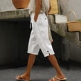 thumbnail image 2 of Linen Capris for Women Summer Casual High Waisted Crop Pants with Pockets Wed Leg Lounge Trousers Boho Beach Clothes White M, 2 of 5