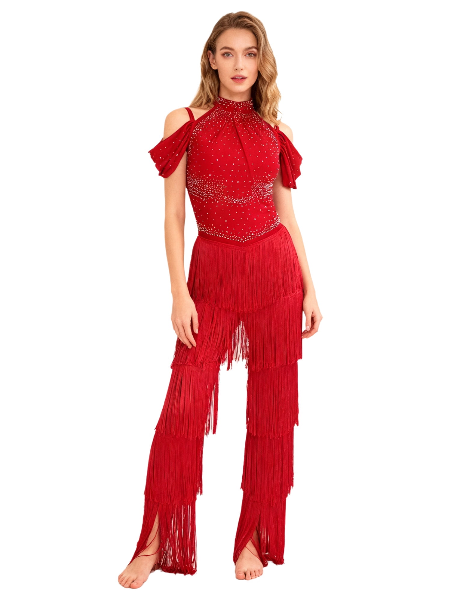 Xnihocha Womens 70s 80s Disco Dance Jumpsuit Sequin Fringe Rompers