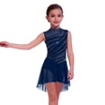thumbnail image 7 of Aislor Girls Lyrical Dance Mock Neck Ruched Ballet Skirted Leotard Ballerina Ice Skating Dress Navy Blue 12, 7 of 7