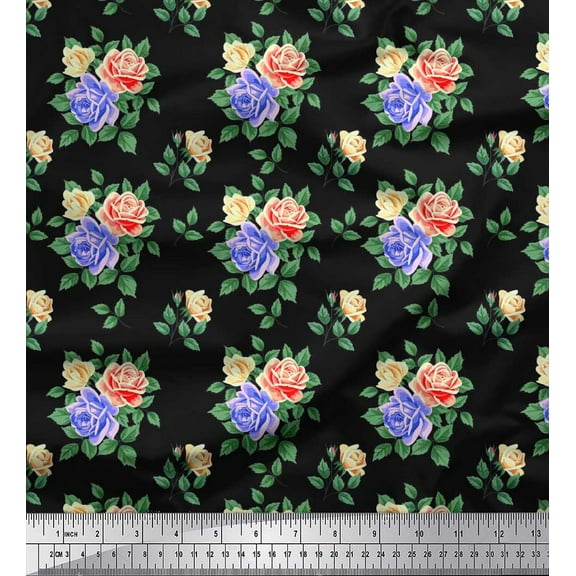 Soimoi Cotton Duck Fabric Leaves, & Rose Floral Print Fabric by The Yard 42 Inch Wide