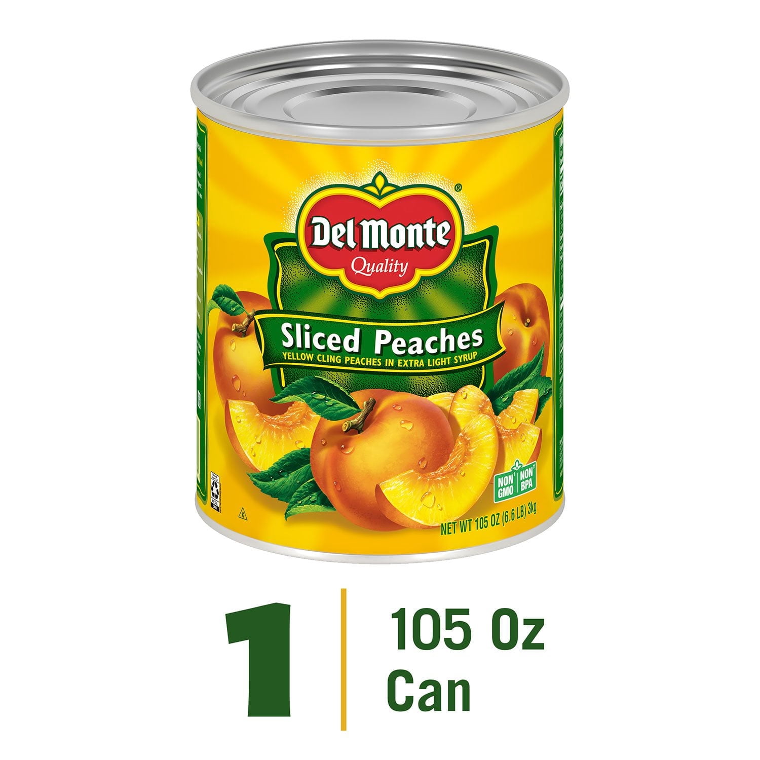 Del Monte Lite Sliced Peaches, Juicy Yellow Cling Peaches in Extra Light Syrup, 105 oz. With White Bowl By OMA