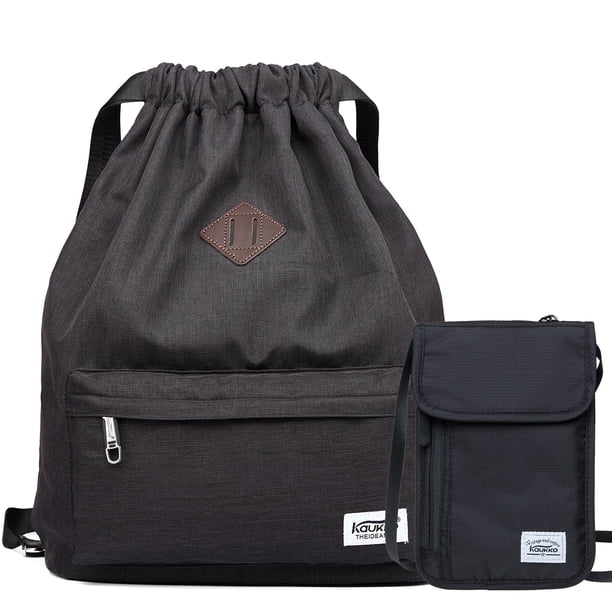 KAUKKO Cordón Deportes Mochila Gimnasio Yoga Bolsa Hombro Mochila para Hombres y Mujeres KAUKKO K1031-Black(2pc)