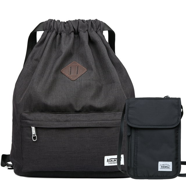 KAUKKO Cordón Deportes Mochila Gimnasio Yoga Bolsa Hombro Mochila para Hombres y Mujeres KAUKKO K1031-Black(2pc)