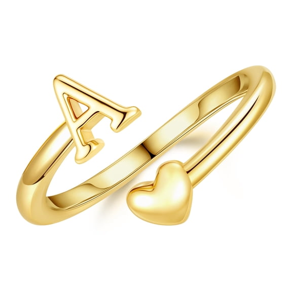 Turandoss Initial Open Rings for Women Girls 14K Gold Plated Non Tarnish Dainty Custom Letter A-Z Heart Charm Stackable Jewelry Personalized Promise Mothers Day Birthday Gifts for Her
