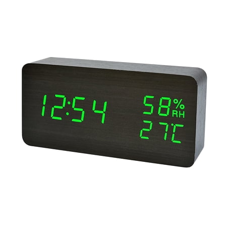 Small Wooden Alarm Clock, Multifunctional LED Digital Display Electronic Desktop Clock for Bedroom Bedside Office Desk Modern Minimalist Home Decor Accessory
