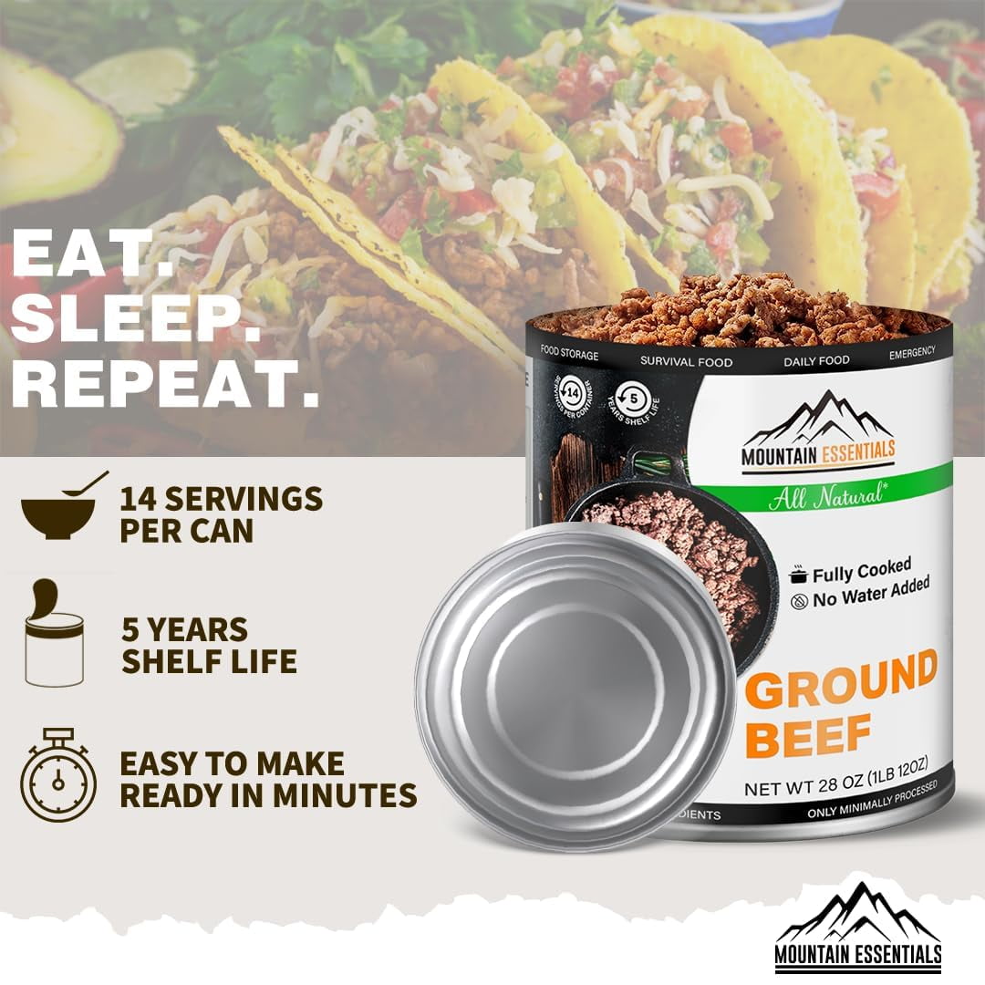 5 Cans - Mountain Essentials Canned Meat Sampler Pack 28 Oz Chicken, Turkey, Pork, Beef, Ground Beef Fully Cooked Ready to Eat Canned Meat Perfect for Camping Home Meals Emergency Food 1 Can Each