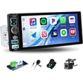 thumbnail image 1 of Single Din Car Stereo with Carplay&Android Auto,6.8 Inch 1 Din Touchscreen Car Radio with Bluetooth FM Radio Mirror Link for iOS/Android USB/Type C SWC Multimedia Player+Backup Camera, 1 of 5