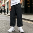 thumbnail image 2 of Nilvkv Boys Lightweight Pants, Boys Pants, Solid Color Cuffed Joggers with Elastic Waist and Side Pockets, ready for Outdoor Sports and Summer Black 14-15 Years, 2 of 8
