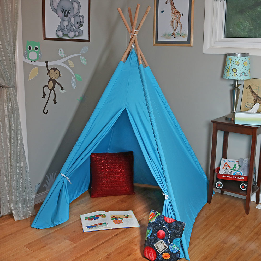 Sunnydaze Teal Polyester Kids Teepee Play Tent with Carrying Case 5