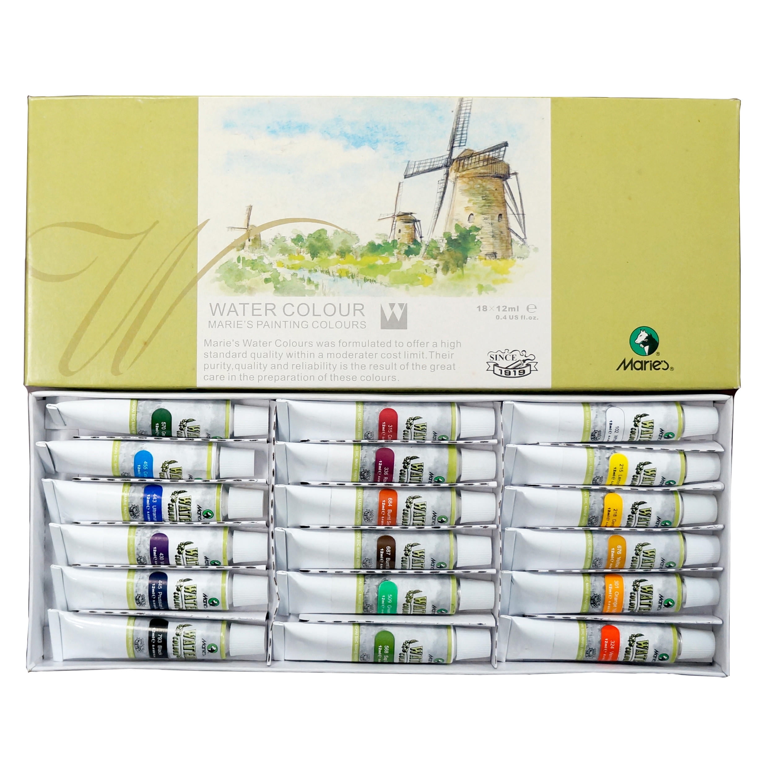 Marie's Watercolor Set, 12ml Tubes 18 Assorted Colors/Box Walmart