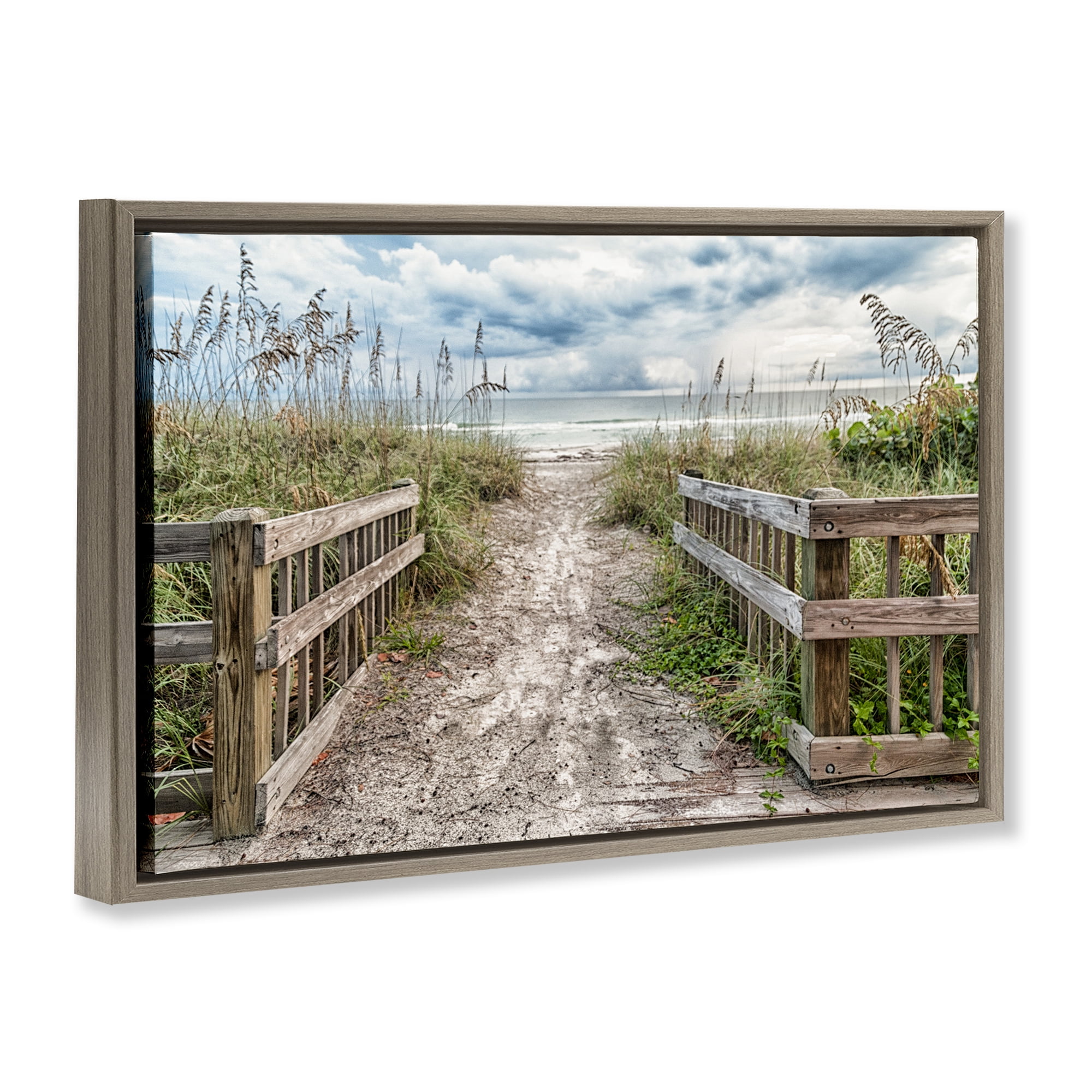Stupell Industries Beach Entrance Fence Brown Framed Floater Canvas Wall Art, design by Mary Lou Johnson