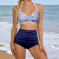 thumbnail image 2 of GDREDA Detachable Padding Neck Printed Two Piece Tankini Swimsuit High Waist Adjustable Ties Blue3,L, 2 of 6