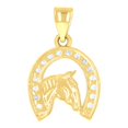 thumbnail image 2 of 10k 10kt Yellow Gold Mens Cubic-Zirconia Good Luck Horseshoe Horse Head Charm Pendant, 2 of 5