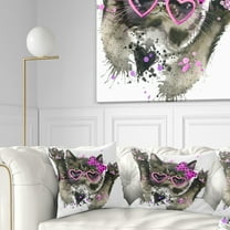 Designart Funny Black Cat Illustration - Animal Throw Pillow - 16x16