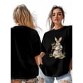 thumbnail image 7 of Women's T-Shirt Easter Rabbit Carrot Vintage Short Sleeve Casual Tee Classic Crew Neck T Shirt for Women Black, XL, 7 of 7