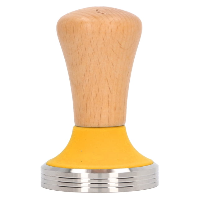 Prensa de café de madera de grado alimenticio, resistente a la corrosión, fácil de limpiar, prensa de café resistente con mango ergonómico para baristas, color amarillo, 58 mm/2,3 pulgadas