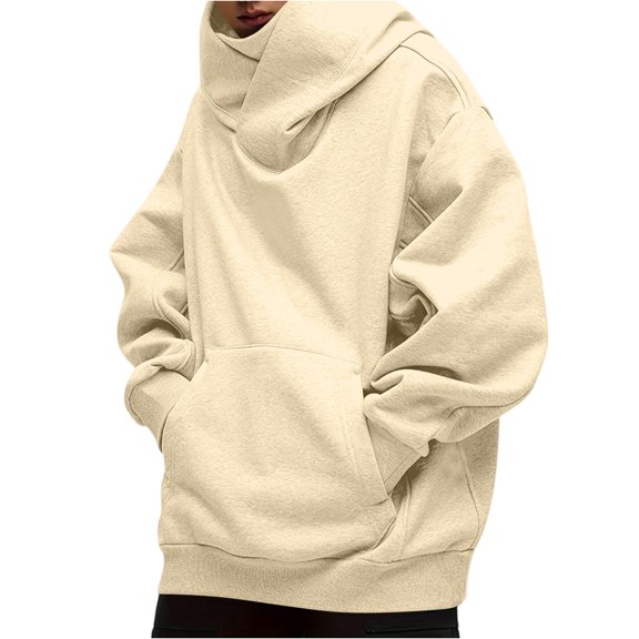 CharmCyan Oversized Pullover Hoodie for Men and Women with Large Front Pocket Soft Fleece Lined Sweatshirt for Everyday Comfort and Warmth Beige L