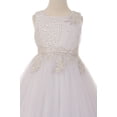 thumbnail image 3 of Flower Girl Dress Pearls Coilded Bodice Tulle Satin Skirt for Little Girl White 4 CC.5009, 3 of 4