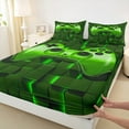 thumbnail image 3 of Feelyou 3D Game Console Bed Sheets for Boys, Modern Video Gaming Lover King Sheets, Green Square Honeycomb Sheet Set, Ultra Soft Bedroom Decor, 4-Piece, 3 of 7