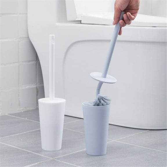 Plunger and Brush Set Hidden,Toilet Bowl Cleaner Brush,Home Toilet Brush Stand Guard Set Bathroom Cleaning Tools Useful for Deep Cleaning Under Rim,Compact Hidden Scrubber(Blue 15*3.5in)