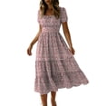 thumbnail image 2 of Vmvidoty Women's Floral Boho Maxi Dresses Flowy Short Sleeve A Line Polka Dot Smocked Beach Sundress Summer Vacation Clothes Red S, 2 of 8