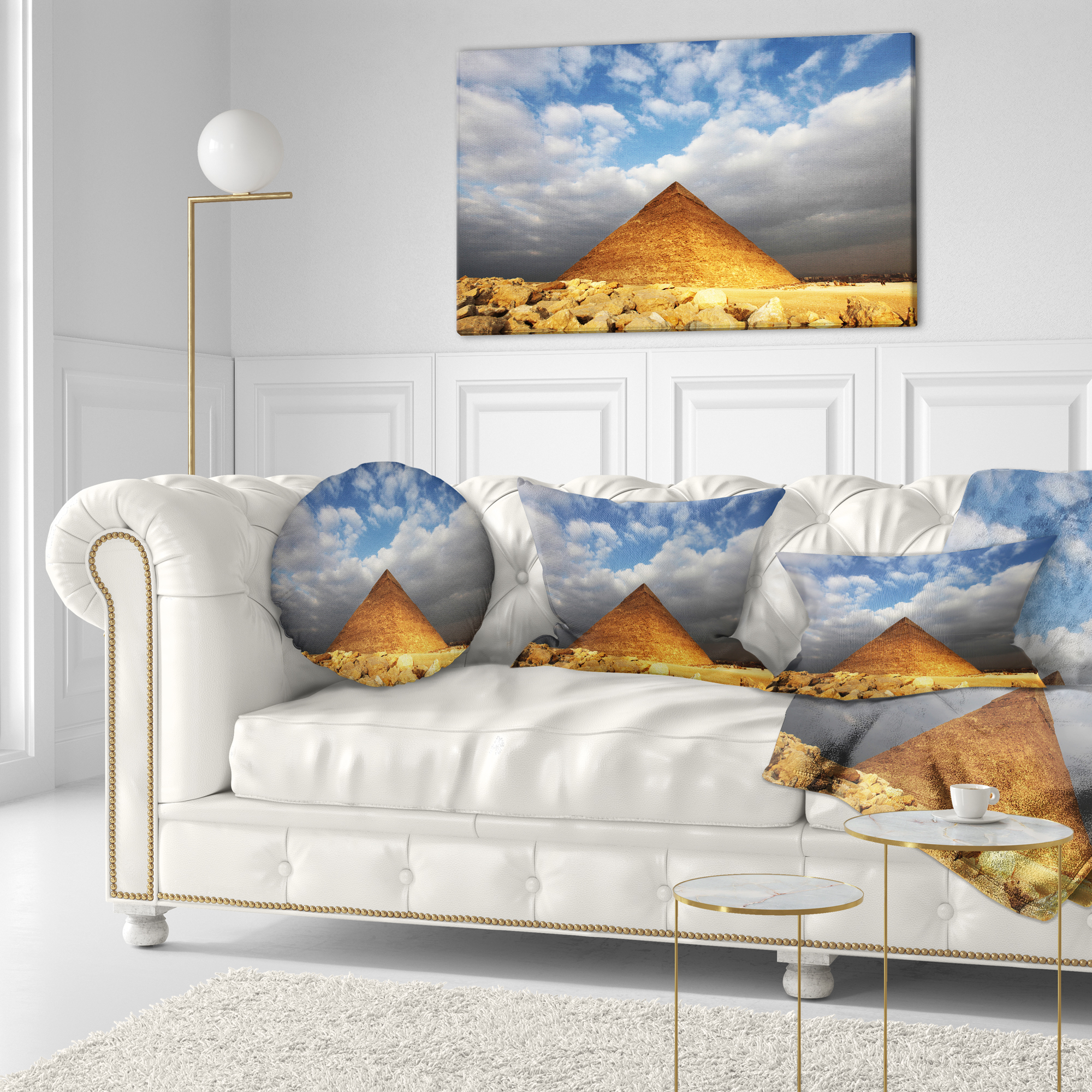 Designart Egyptian Pyramid under Bright Sky - African Landscape Printed Throw Pillow - 12x20
