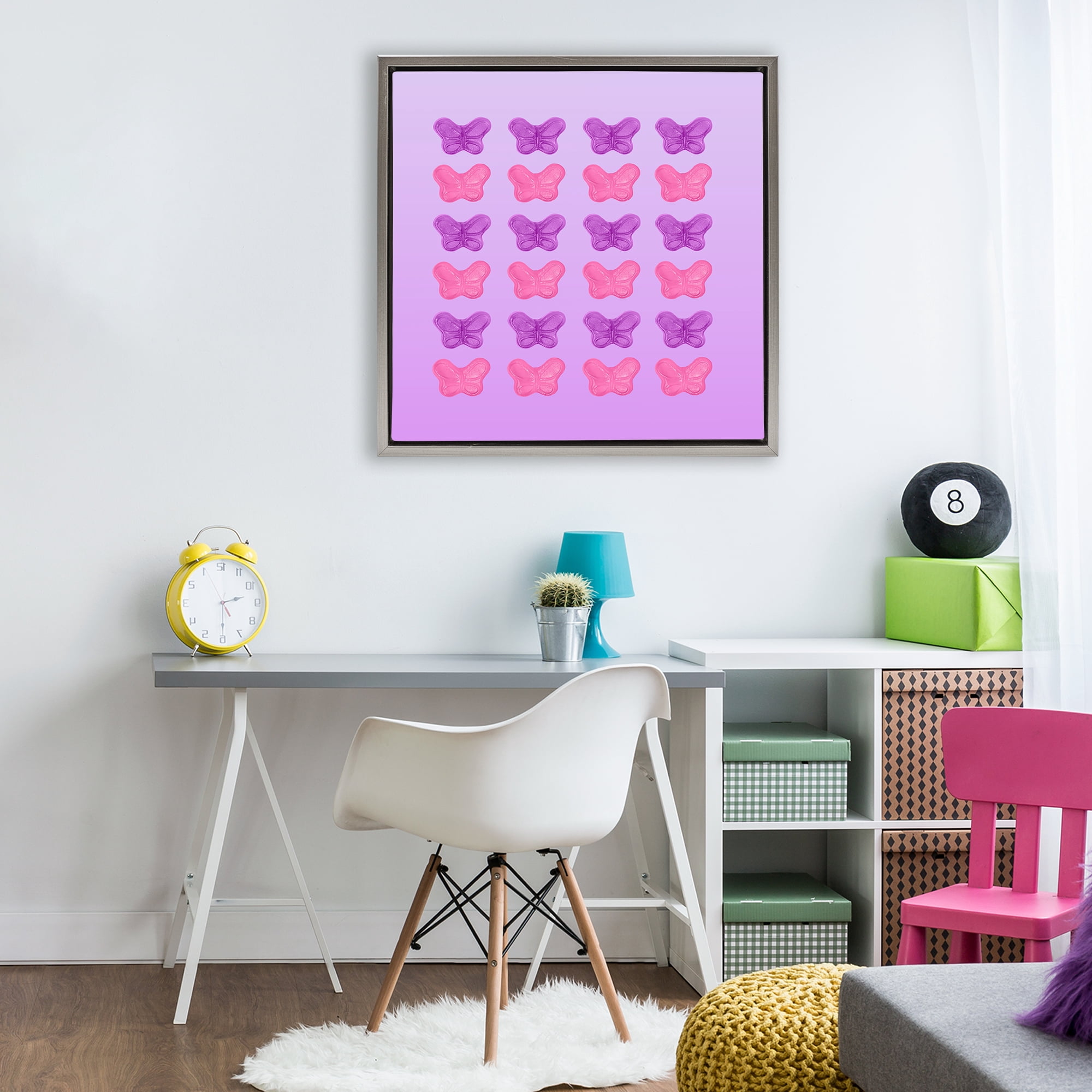 Stupell Industries Purple & Pink Butterfly Candies Gray Framed Floater Canvas Wall Art, design by LISH Creative