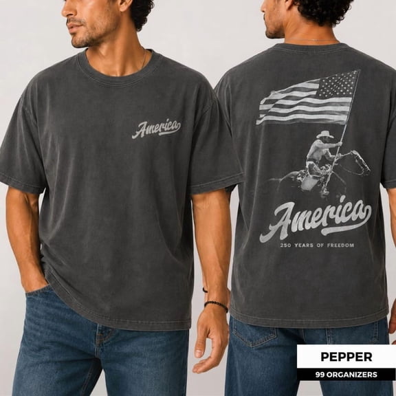 America 250 Years of Freedom Cowboy Shirt, Western American Flag Tee, 4th of July Shirts for Men, Patriotic USA T-Shirt