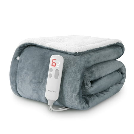 Maxkare 50  x 60  Electric Throw Blanket with 6 Heating Levels & 1-5H Auto-off  Machine Washable Flannel & Sherpa  Gray & White