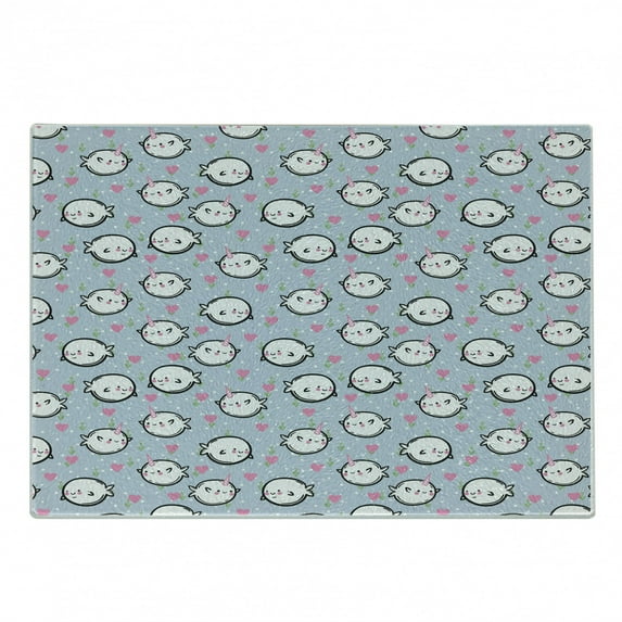 Narwhal Cutting Board, Colorful Polka Dotted and Heart Pattern Background with Cartoon Character Whales, Decorative Tempered Glass Cutting and Serving Board, Small Size, Multicolor, by Ambesonne