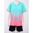 thumbnail image 3 of Zaldita Kids Boys Two Piece Sport Outfit Soccer Uniform Training V Neck Shirts and Athletic Shorts Set Mint Green&Pink 7-8, 3 of 7