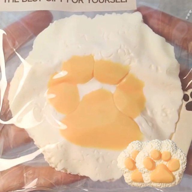 Juego de juguetes para aliviar el estrés Cat Paw Crush | Juguetes Soft TPR Fidget Squeeze | Diseño de arroz amarillo | Gadget antiestrés de liberación de aceite | Paquete de 2 | Embalaje de bolsas