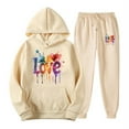 thumbnail image 2 of Feancey Sweatsuit for Women Novelty Love Heart Print Hoodies and Sweatpants 2 Piece Sets Valentines Day Cute Tracksuit Set with Pockets Beige XL, 2 of 6