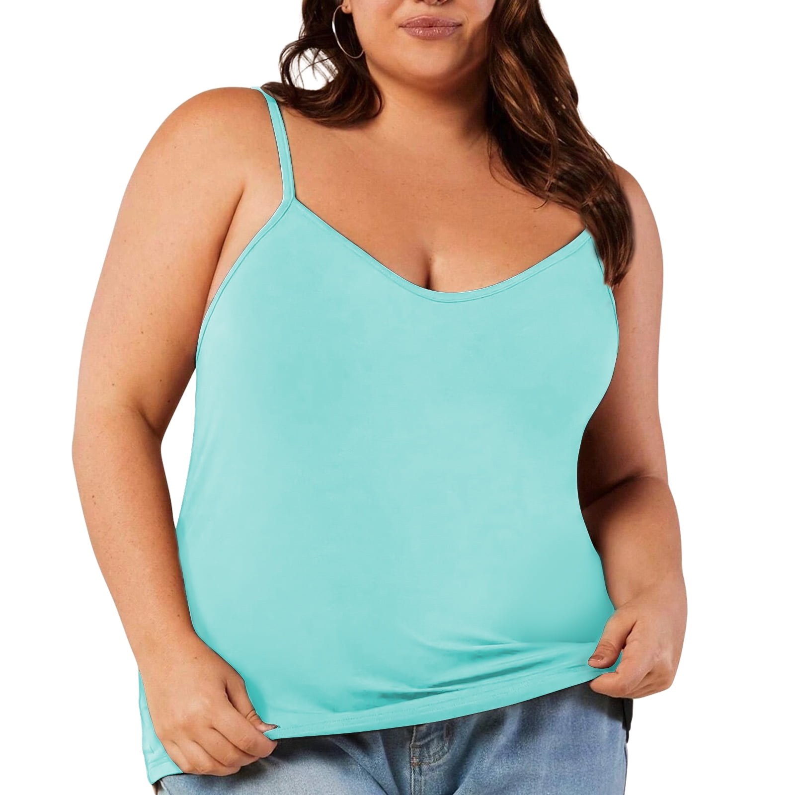 Womens Tank Tops Women's Plus Size Camisole Adjustable Strap Camisole with Built in Padded Bra