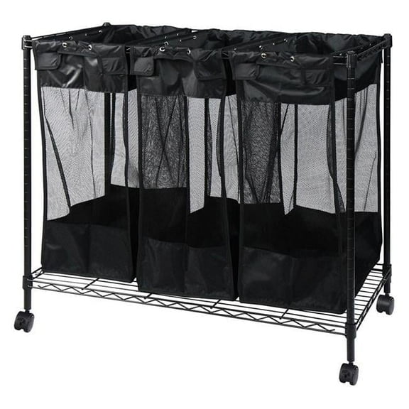 Oceanstar Triple Storage Metal Organizer and Laundry Sorter, 36.50 in L X 18 in W x 33 in H, Black Color