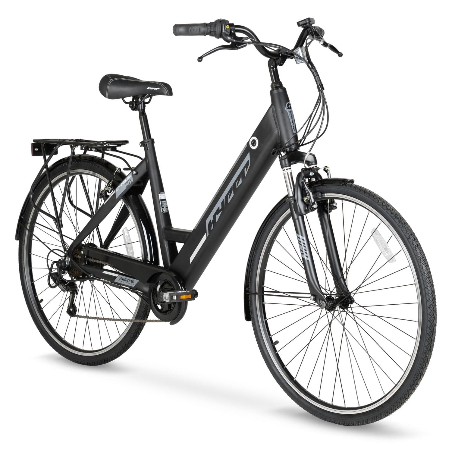700c Hyper Bicycles E-Ride 36V Electric Commuter E-Bike for Adults, Pedal-Assist, 250W Motor, Black, 700C Hyper Mens 36V Electric Bike Black