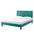 thumbnail image 1 of Platform Bed Frame, Full Size, Velvet, Teal Blue, Modern Contemporary Urban Design, Bedroom Master Guest Suite, 1 of 10