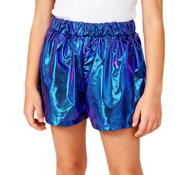 Kiijoy Girls Metallic Shorts for Stage Performance Dance Glitter Shiny Shorts, Sizes 3-4