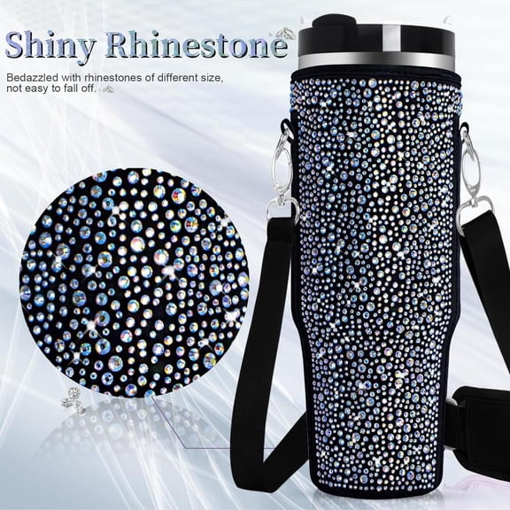 Bling Water Bottle Carrier Bag for 40oz Tumbler, Sparkling Diamond Water Cup Holder with Adjustable Strap for 40oz Cup Accessories