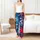 thumbnail image 4 of Balery Red And Blue Leaves Pantalones de pijama para mujer, pijamas ultraligeros, pantalones de estar por casa-Small, 4 of 6