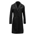 thumbnail image 5 of Women's Notch Lapel Double Breasted Wool Blend Mid Long Pea Trench Coat Black 2XL, 5 of 5