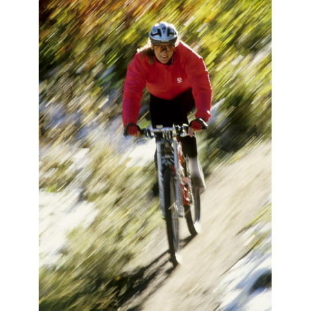 Recreational Mountain Biker Riding on the Trails Print Wall