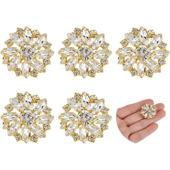 6 Pcs Flower Alloy Rhinestone Shank Buttons 1inch Light Gold Rhinestone Buttons with 1-Hole Color Sew On Buttons Flat Back for Wedding Party Clothing DIY Decorate