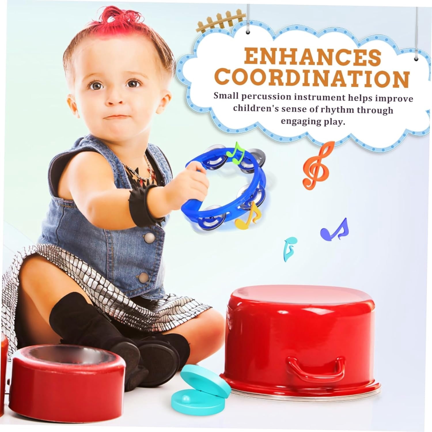 7pcs Boy Girl Percussion Instrument Handheld Tambourines with Jingle Bells Safe Plastic Musical Instruments for Boy Girl Holiday Parties and Sports Games
