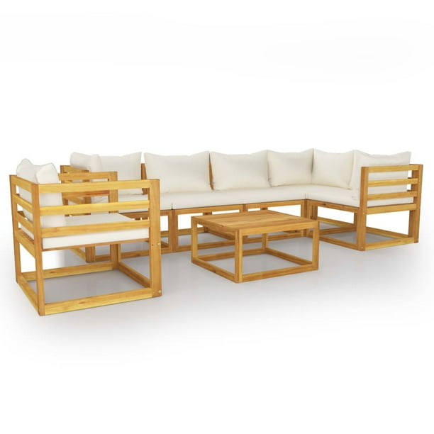 Dioche 7 Piece Garden Lounge Set With Cushion Cream Solid Acacia Wood Outdoor Furniture Sets Com Dioche 7 Piece Garden Lounge Set With, Wooden Outdoor Furniture Sets