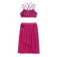 thumbnail image 3 of YONGHS Kids Girls Shiny Sequins Crop Top Skirt Set Lyrical Dance Modern Latin Costume 6-14 Rose Red 10-12, 3 of 7