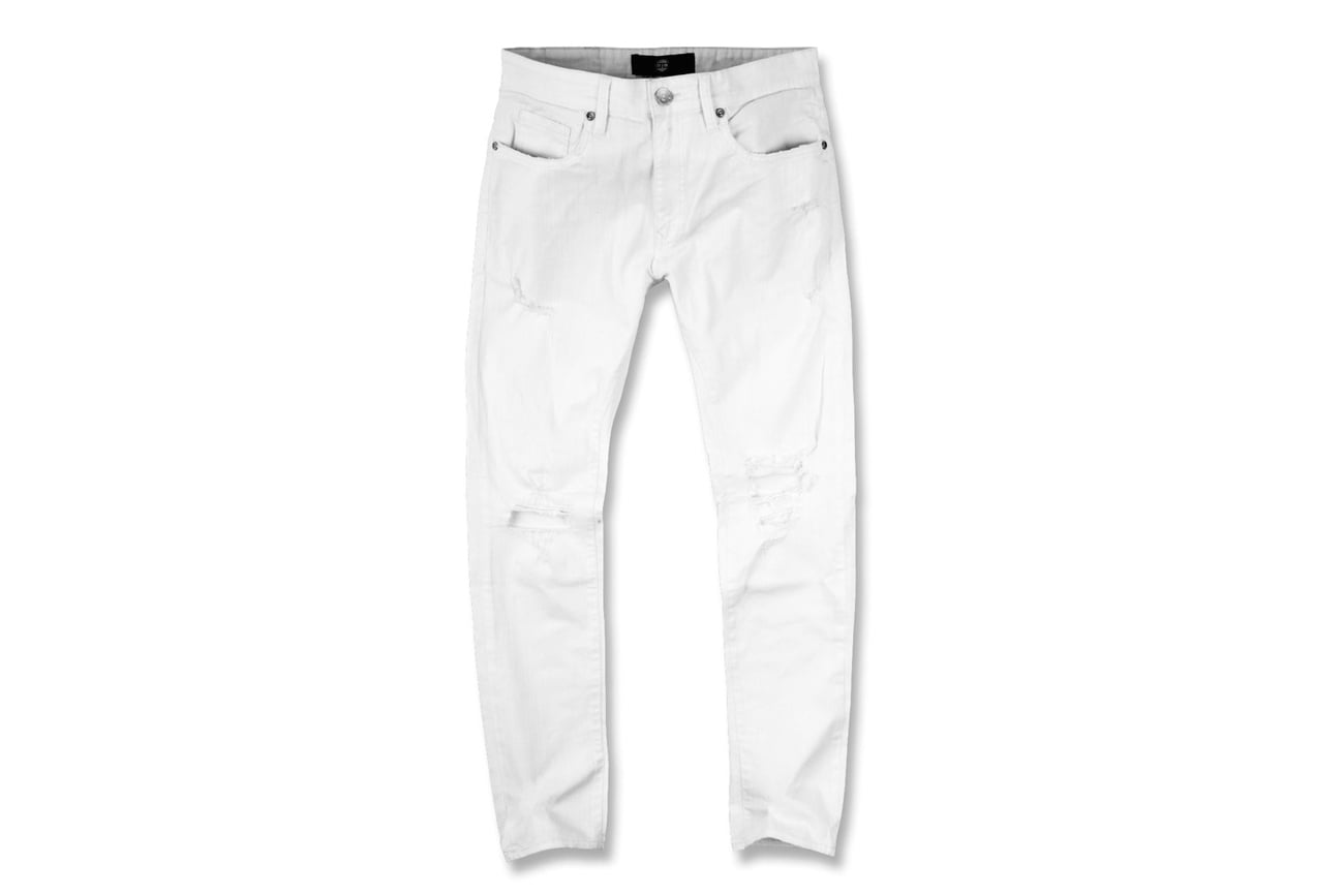 Jordan Craig - NEW Jordan Craig JM3146 Men's Open Shred Slim Fit White Denim Jeans, 30/32