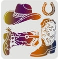thumbnail image 1 of Plantilla de botas y sombrero de vaquero, 30 x 30 cm, reutilizable. Plantillas de vaquero del oeste para pintar sobre madera, azulejos, papel, tela, suelo y pared., 1 of 7
